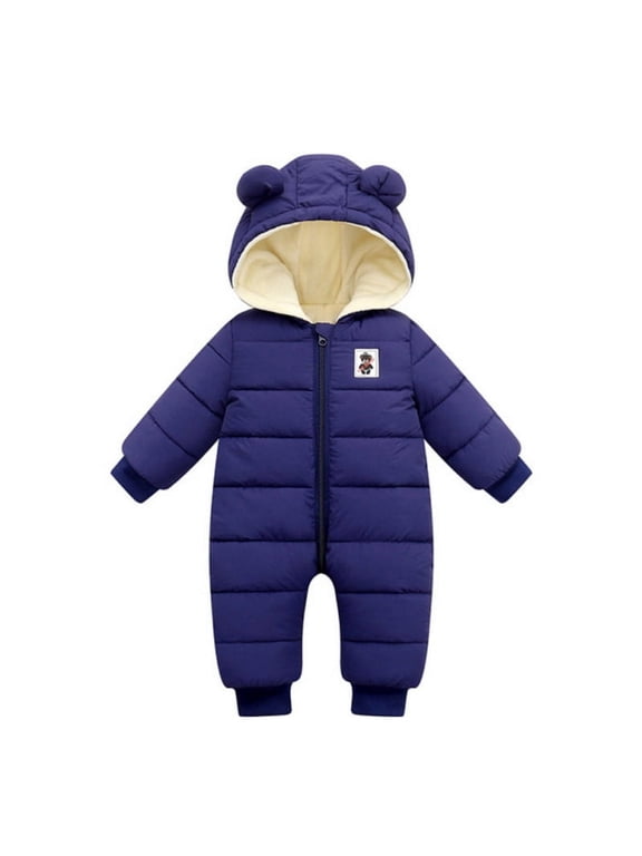 Baby Snowsuit Zipper Winter Coat Warm Fleece Lined Hooded Jumpsuit Romper Jacket Windproof Overcoat Outwear for Boys Girls Newborn Infant Toddler 0-24 Months