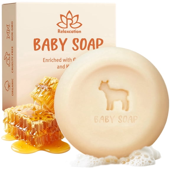Baby Soap with Real Goat Milk and Honey - Soap Bar for Kids Natural and Safe for Sensitive Skin - Handmade in USA by Relaxcation