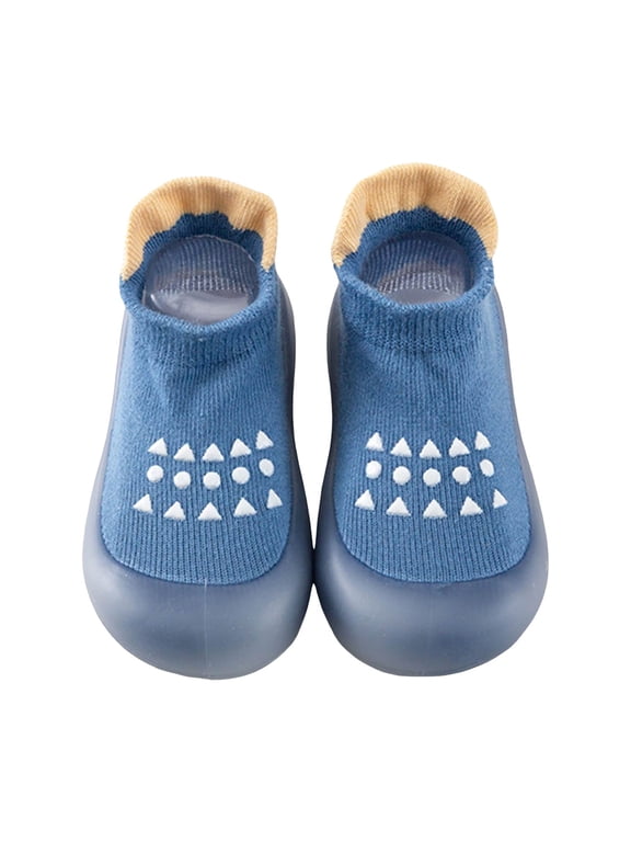 Baby Sock Shoes Toddler Infant Non Slip Walking Shoes Indoor Home Floor Walking Slippers Soft Rubber Sole Sneakers Blue Size 6 Toddler
