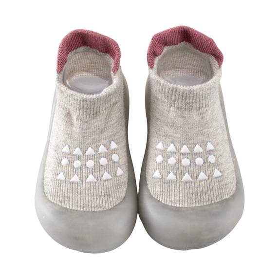 Baby Sock Shoes Toddler Infant Non Slip Walking Shoes Indoor Home Floor Walking Slippers Soft Rubber Sole Sneakers Gray Size 8.5 Toddler