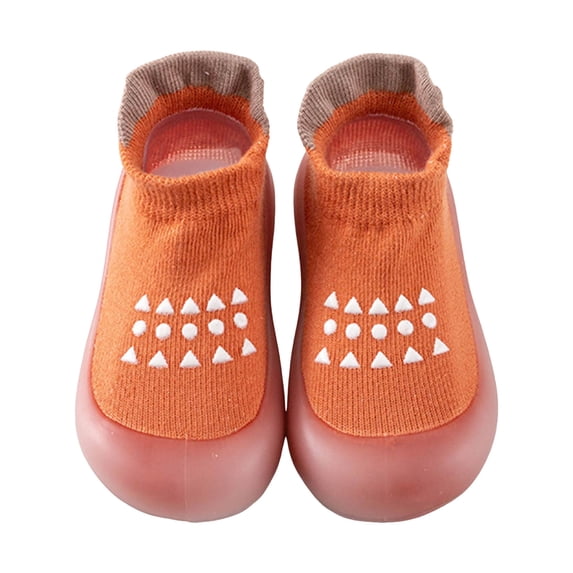 Baby Sock Shoes Toddler Infant Non Slip Walking Shoes Indoor Home Floor Walking Slippers Soft Rubber Sole Sneakers Orange Size 4 Infant