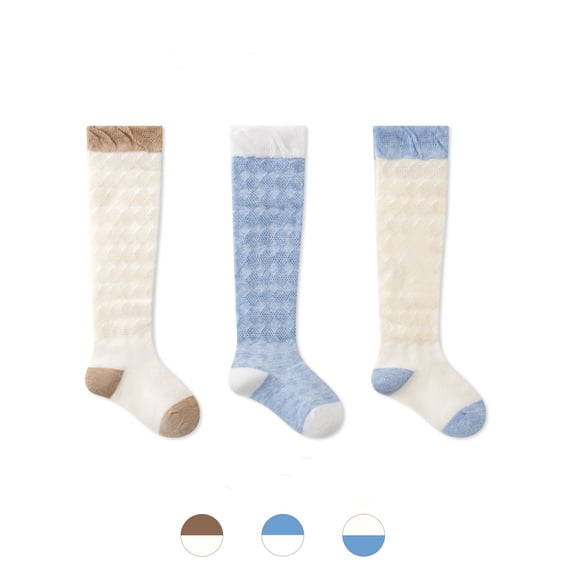 Baby Socks 3 Pack Kids Toddler Solid Breathable Soft Stretchy High Socks Non Grips Boys Socks Sky Blue 0 Months-6 Months