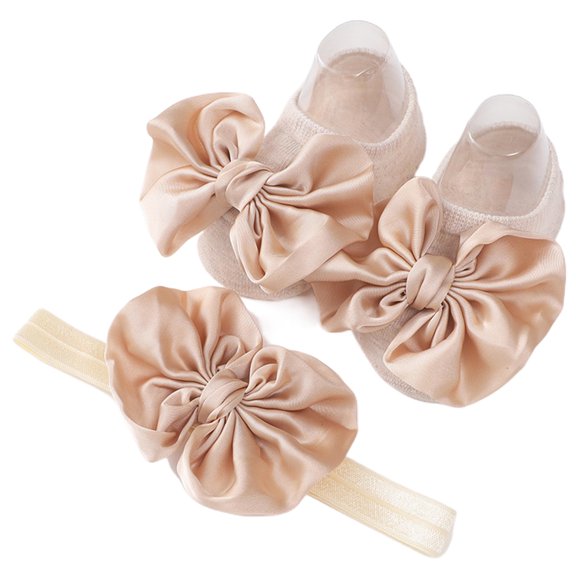 Baby Socks & Bowknot Headband Set for Infant Unisex Floor Socks AntiSlip Floor Socks First Walker Shoes for Babies 0-1Y