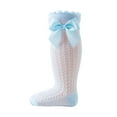 thumbnail image 1 of Baby Socks - Breathable Baby Socks Spanish Hollow Knit Mid Calf Socks with Bow for Girls Boys Spring Summer Comfortable Toddler, Socks for Children,Color: Blue Size: 0-2 Years, 1 of 9