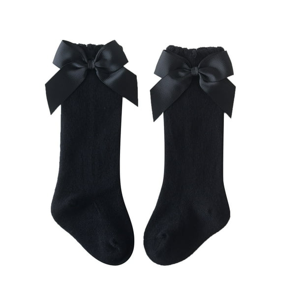 Baby Socks Kids Girls' Solid Knee High Stockings Mid Calf Length Princess Socks Black 18 Months-36 Months