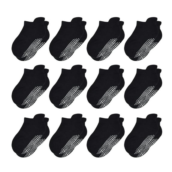 Baby Socks - Non Toddler Socks 12 Pairs Baby Kids Grip Socks for Boy Girls Tphon Ankle Socks, Socks for Children,Color: Black Size: 3-5 Years