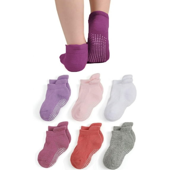 Baby Socks Toddler Non-slip Socks Thick Cotton Ankle Socks with Grips Kids Boys Girls 6/12 Pack