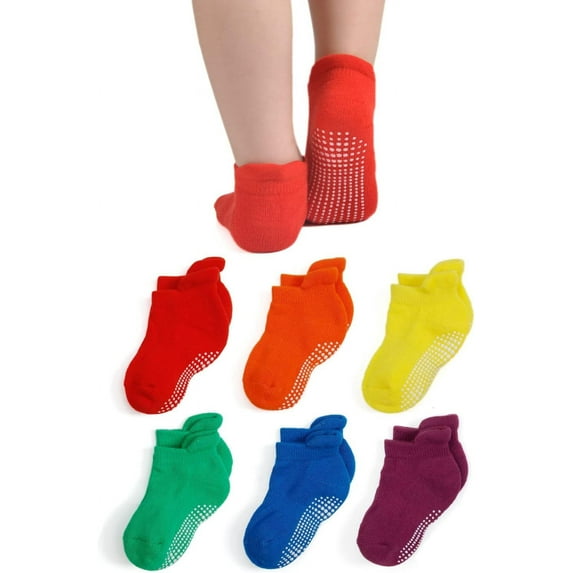 Baby Socks Toddler Non-slip Socks Thick Cotton Ankle Socks with Grips Kids Boys Girls 6/12 Pack