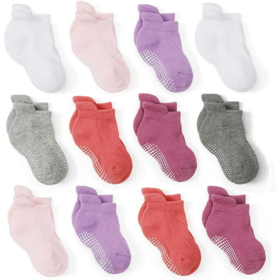 Baby Socks Toddler Non-slip Socks Thick Cotton Ankle Socks with Grips Kids Boys Girls 6/12 Pack