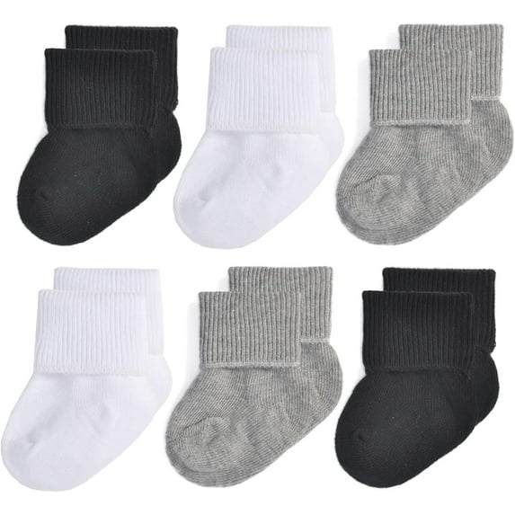 Baby Socks Unisex-Baby Seamless Turn Cuff Socks Cotton Rich Booties Socks 6 Pairs Pack Newborn Infant Toddlers