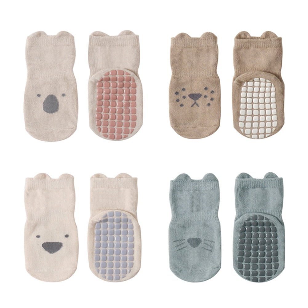 Baby Socks with Grippers 4 Pairs Toddler Kids Cartoon Floor Ankle Non Slip Socks
