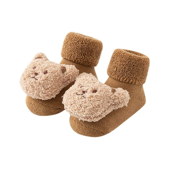 Baby Socks with Grippers Toddler Kids Cartoon Floor Ankle Non Slip Socks Winter Floor Socks For Boys And Girls Coffee 0-6 Months