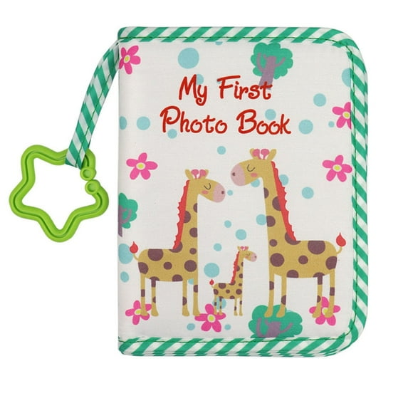 Baby Soft Cloth Album,Baby‘s My First Photo Book for Family Memery with Safe Mirror Green Giraffe (Green)