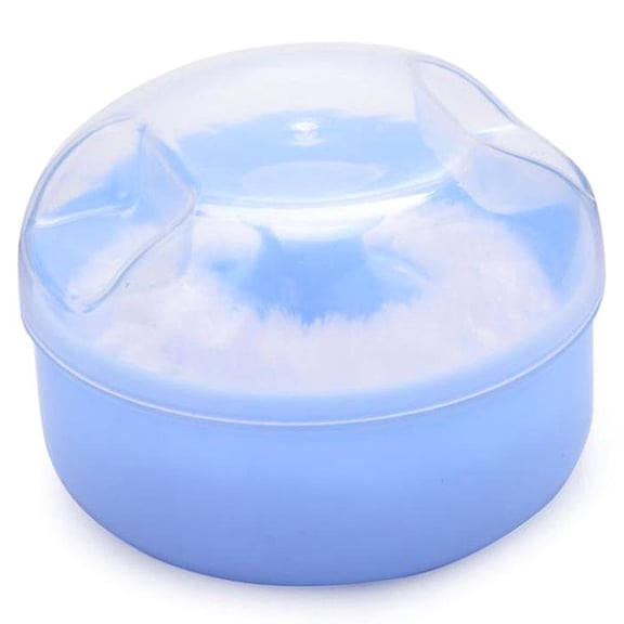 Baby Soft Face Body Cosmetic Powder Puff Sponge Box Case Container (Blue)