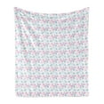 thumbnail image 1 of Baby Soft Flannel Fleece Blanket, Milk Bottles Pacifiers Rattles Pattern Hand Drawn Baby Toys Themed Ornate Image, Cozy Plush for Indoor and Outdoor Use, 60" x 80", Pink Blue White, by Ambesonne, 1 of 5