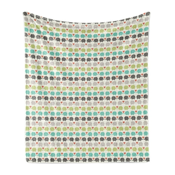 Baby Soft Flannel Fleece Throw Blanket, Elephants in Love Hearts Animal Silhouettes Little Trunks Adoration, Cozy Plush for Indoor and Outdoor Use, 50" x 70", Multicolor, by Ambesonne