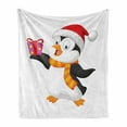 thumbnail image 1 of Baby Soft Flannel Fleece Throw Blanket, Friendly Penguin Character with Christmas Attire Holding an Ornate Box North Pole, Cozy Plush for Indoor and Outdoor Use, 50" x 60", Multicolor, by Ambesonne, 1 of 6