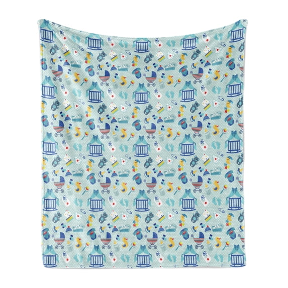 Baby Soft Flannel Fleece Throw Blanket, Newborn Sleep Crescent Moon Pacifier Nursery Star Polka Dots Image, Cozy Plush for Indoor and Outdoor Use, 50" x 70", Pale Violet Blue Yellow, by Ambesonne