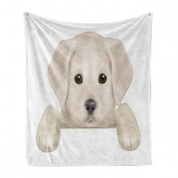 Baby Soft Flannel Fleece Throw Blanket, Puppy Hiding with Its Little Paws Labrador Dog Illustration, Cozy Plush for Indoor and Outdoor Use, 50" x 60", Tan Brown Dark Taupe, by Ambesonne