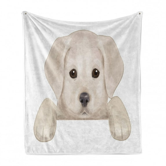 Baby Soft Flannel Fleece Throw Blanket, Puppy Hiding with Its Little Paws Labrador Dog Illustration, Cozy Plush for Indoor and Outdoor Use, 50" x 60", Tan Brown Dark Taupe, by Ambesonne