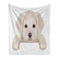 thumbnail image 1 of Baby Soft Flannel Fleece Throw Blanket, Puppy Hiding with Its Little Paws Labrador Dog Illustration, Cozy Plush for Indoor and Outdoor Use, 60" x 80", Tan Brown Dark Taupe, by Ambesonne, 1 of 6