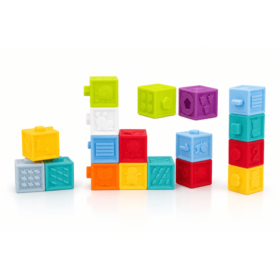 Baby Soft Sensory Blocks, 9-Piece Textured Stacking Toy, Ages 0+