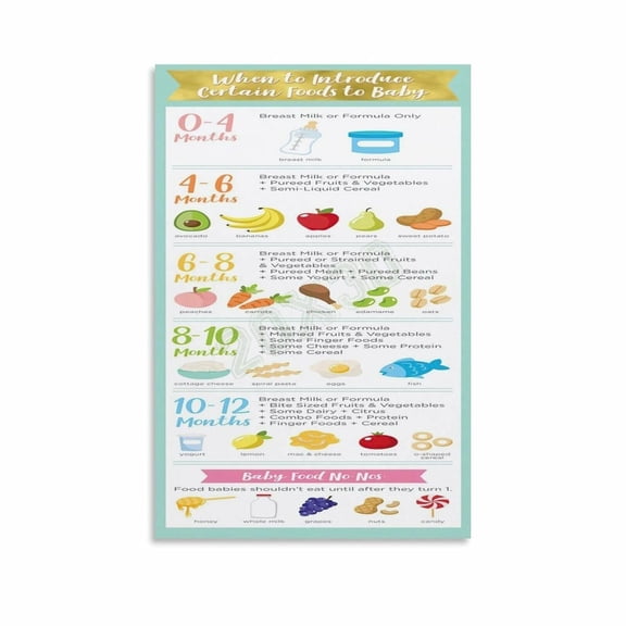 Baby Solid Food Introduction Chart Poster 4 To 12 Months Feeding Guide Canvas for Living Room Bedroom Decor