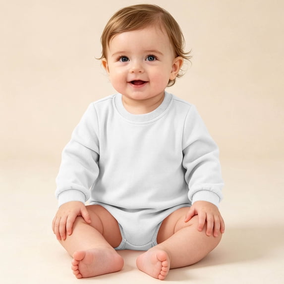 Baby Solid Long‑Sleeve Crew Neck Bodysuit, Stretch Cuffs & Snap‑Crotch, Skin‑Friendly Soft Fabric, Basic Daily Onesie for Infant 0‑24 Months, Baby Onesies Unisex White 12-18 Months