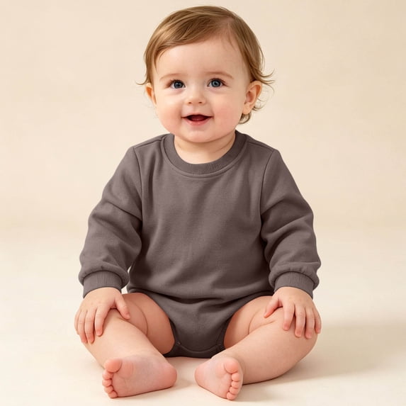 Baby Solid Long‑Sleeve Crew Neck Bodysuit, Stretch Cuffs & Snap‑Crotch, Skin‑Friendly Soft Fabric, Basic Daily Onesie for Infant 0‑24 Months, Baby Onesies Unisex Coffee 6-9 Months
