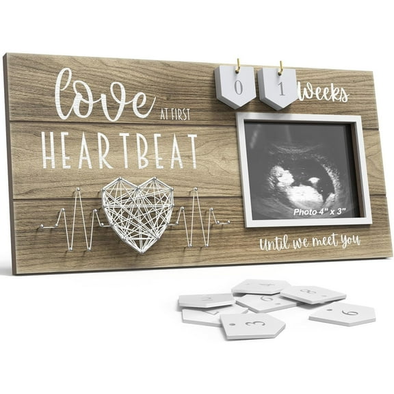 Baby Sonogram Picture Frame with Countdown Weeks - Standard 4"x3" Ultrasound Photo - Pregnancy Announcements Ideas - Gender Reveal Baby-Shower Gift - New Mom Expecting Parents to Be Keepsake Gifts