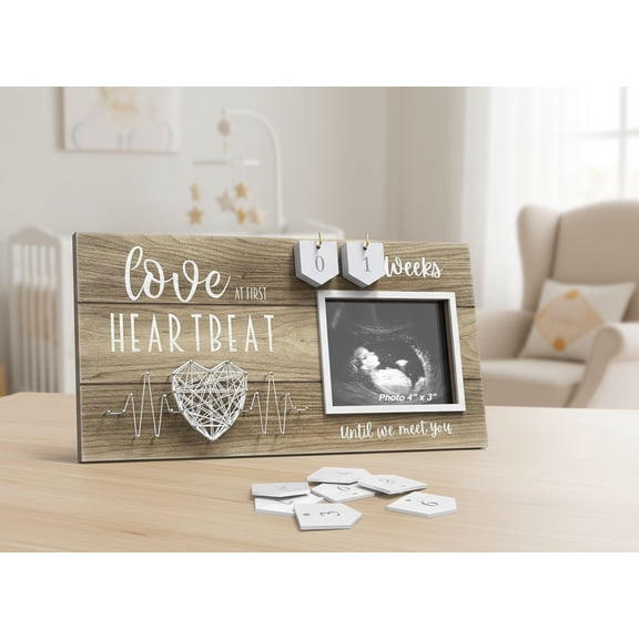 Baby Sonogram Picture Frame with Countdown Weeks - Standard 4"x3" Ultrasound Photo - Pregnancy Announcements Ideas - Gender Reveal Baby-Shower Gift - New Mom Expecting Parents to Be Keepsake Gifts