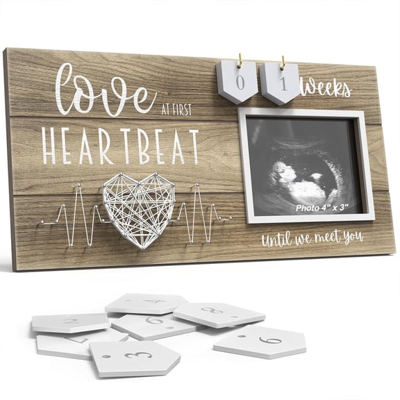 Baby Sonogram Picture Frame with Countdown Weeks - Standard 4"x3" Ultrasound Photo - Pregnancy Announcements Ideas - Gender Reveal Baby-Shower Gift - New Mom Expecting Parents to Be Keepsake Gifts