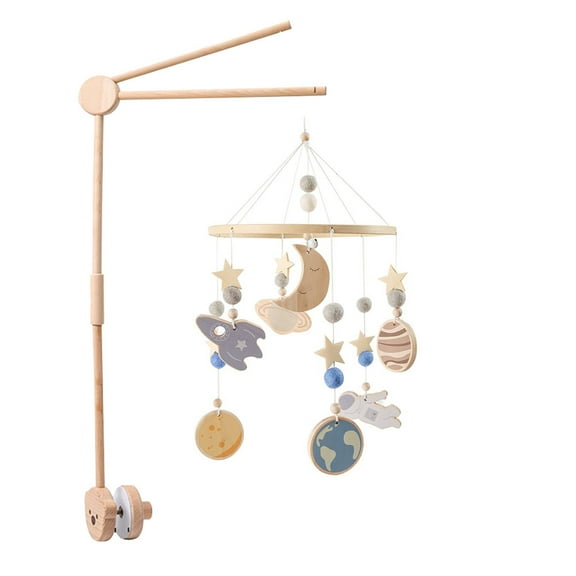 Baby Space Bed Bell Wooden Hanging Crib Mobile Toy with Stars & Moon for Infant Sleep, Nursery Decor & Sensory Play
