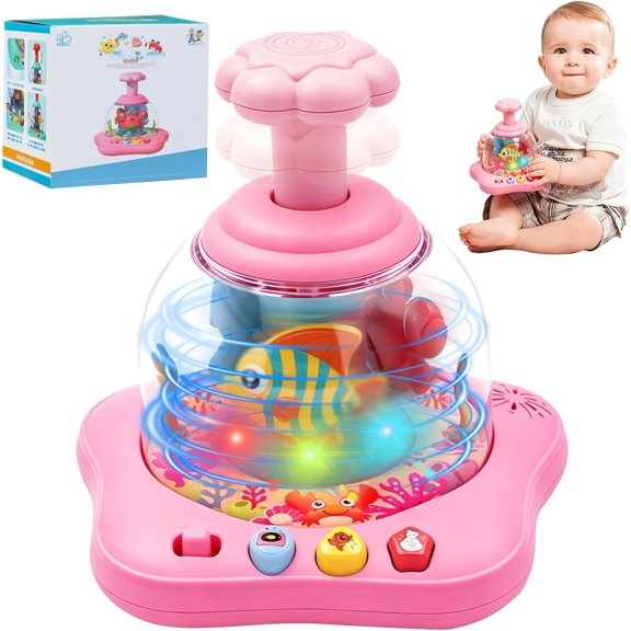 Baby Spinner Toy, Aquarium Themed Press & Spin Light Up Toy for 7 8 9 10 11 Months Babies, Spinning Toys for Infants with Music & Lights, Sensory Spinner Toys for Toddlers 1-3