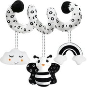 Baby Spiral Hanging Stroller and Car Seat Toys Black and White High Contrast Sensory Toy Newborn Plush Activity Toys for Bed Bassinet Crib Baby Carrier Gifts for 0 3 6 9 12 Months Girls Boys