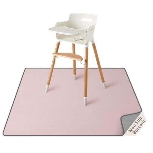 Baby Splat Mat for Under High Chair, 50.4 x 50.4 Inch Wipeable Splash Mat, Waterproof and Washable, Anti-Slip Floor Protector, Blush Pink