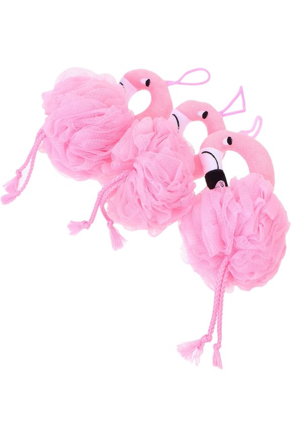 Baby Sponge 3pcs Bath Sponge Loofahs Cartoon Flamingo Sponge Body Scrubber Exfoliator Mesh Soap Mesh Sponge Balls Cute Cartoon Kids Shower Toy for Bathroom Hotels Baby Bath Sponge