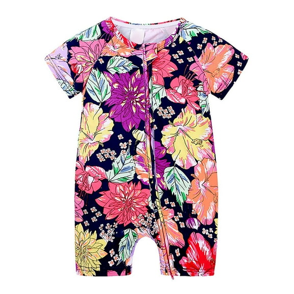 Baby Spring Bodysuit 𝐍ewborn Boys Girls Romper Short Sleeve Flower Prints 𝐈𝐧fant Summer Fashion Jumpsuit