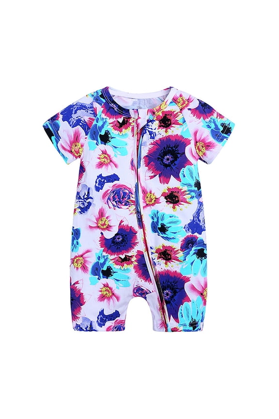 Baby Spring Bodysuit 𝐍ewborn Boys Girls Romper Short Sleeve Flower Prints 𝐈𝐧fant Summer Fashion Jumpsuit