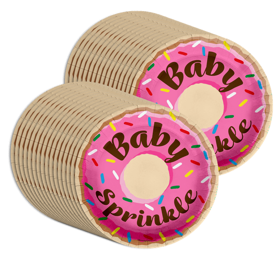 Baby Sprinkle Donut Baby Shower Party Supplies Large 9" Paper Plates in Bulk 32 Piece