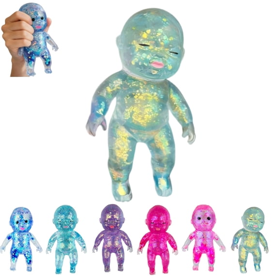 Baby Squishy Squeeze Stress Ball 4in with Box Toy Glitter Baby Squishy for Stress Relief Home Office and School Fidgeting Needs