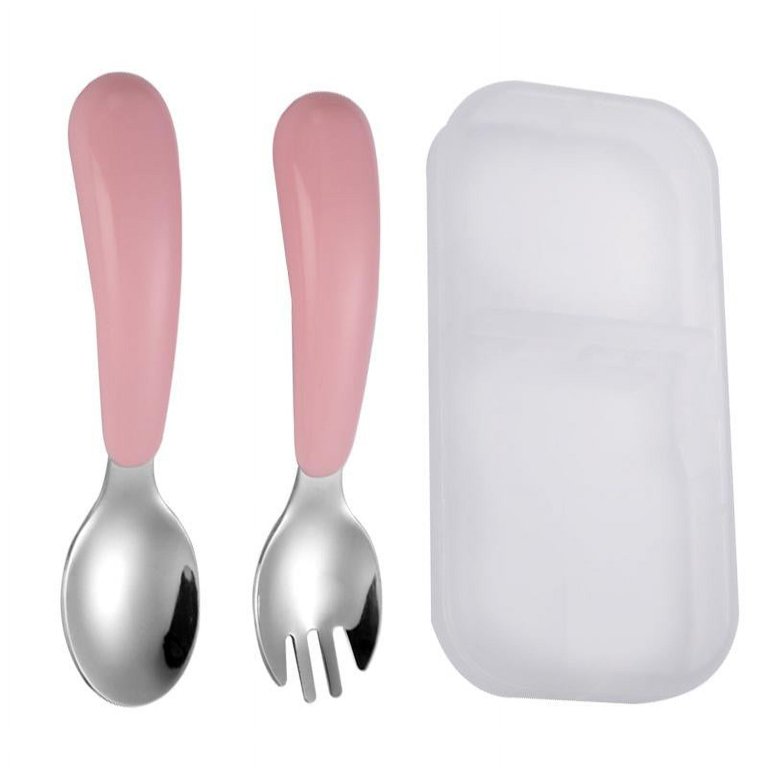 1 Set Baby Dishes Fork + Spoon Stainless Steel Cartoon Cute