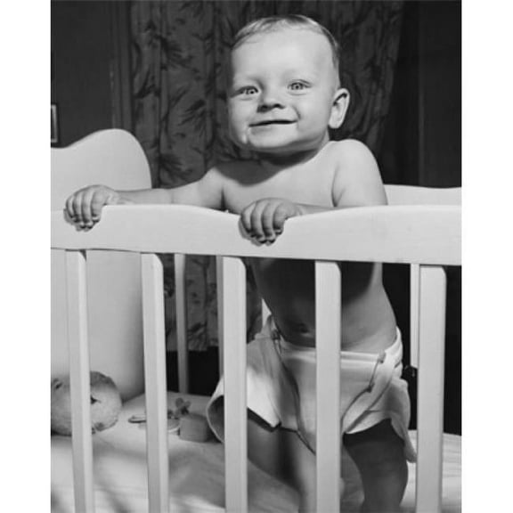 Baby Standing in a Crib Poster Print - 18 x 24 in.