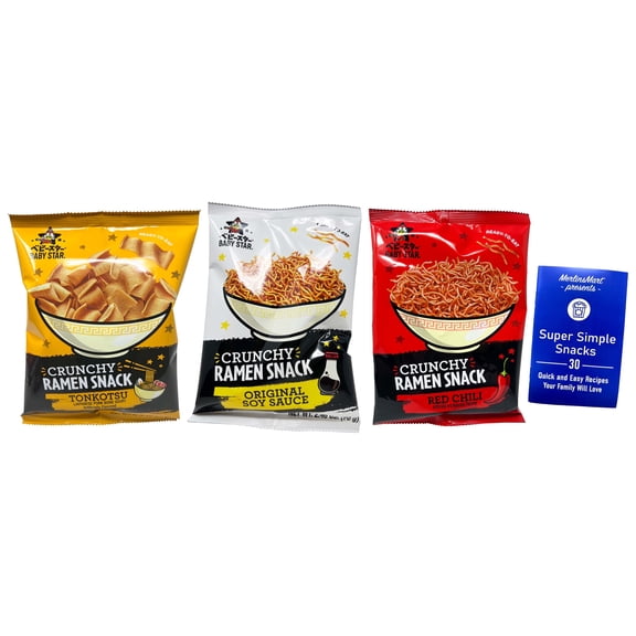 Crunchy Ramen Snacks - 3 Flavors - 1 Each: Original, Tonkotsu, Red Chili (2.46 oz.) | Baby Star