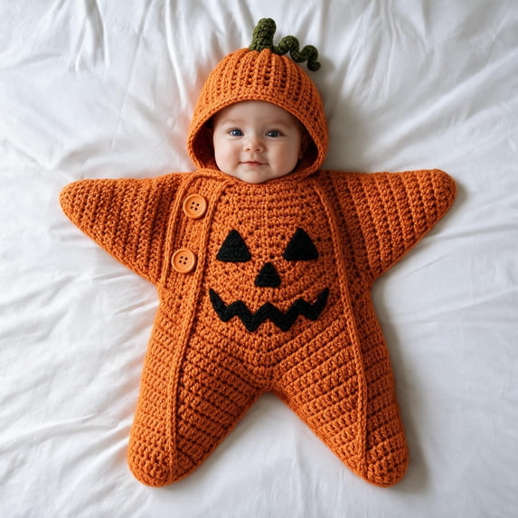 Baby Star Suit Hooded Crochet Hand-Knit Star Outfit Cute Infant Photo Prop Wrap for Newborn Pictures Nursery Display Baby Shower Gift, Halloween Pumpkin