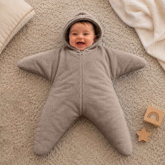 Baby Star Suit, Solid Color Star Shape Flannel Romper for Baby 0-3 Months, Soft Warm Zip Jumpsuit, Cozy Sleepwear Playwear (Khaki, 70cm(0-3months))