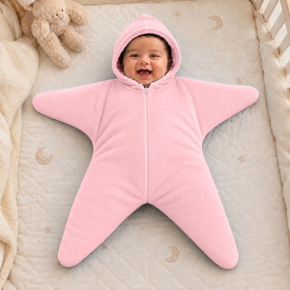 Baby Star Suit, Solid Color Star Shape Flannel Romper for Baby 0-3 Months, Soft Warm Zip Jumpsuit, Cozy Sleepwear Playwear (Pink, 70cm(0-3months))