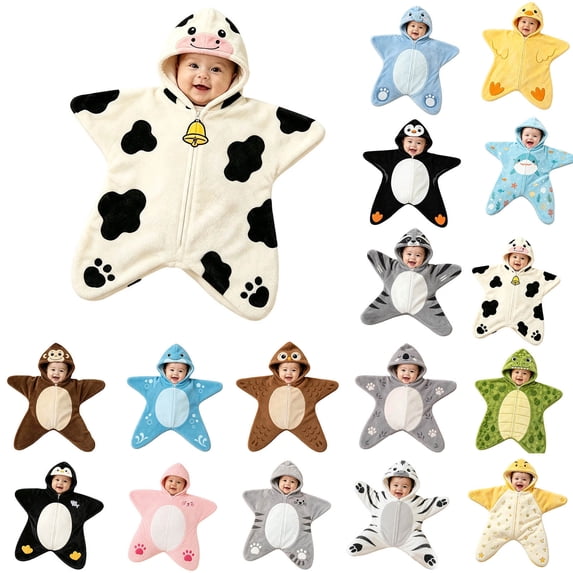 Baby Starfish Onesie,Cozy Star Babies Swaddle Bag,Infant Soft Fleece One Piece Romper,Fall Winter Warm Outfits 3-12M Starfish Onesie