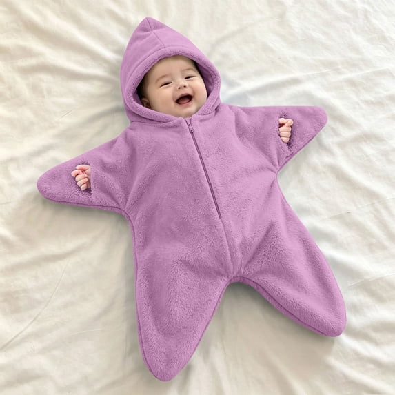 Baby Starfish Onesie Hooded Fleece Nursery Swaddling Blankets Fall Winter Soft Baby Clothes Cute Baby Star Suit Newborn Fleece