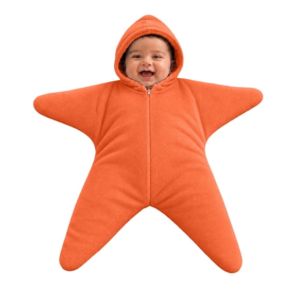 Baby Starfish Onesie,Thick Fleece Wearable Starfish Baby Onesie, Newborn Swaddle Bag,Winter Warm Jumpsuit,Long Sleeve Footie Outfits,